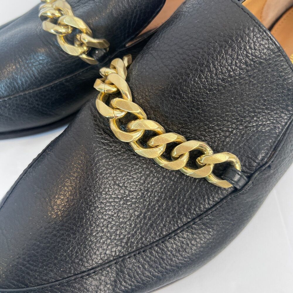 Calvin Klein Gold Chain Loafers Black Slip‎ On Flats Gold Accent Heel Size 7.5 - Picture 6 of 12